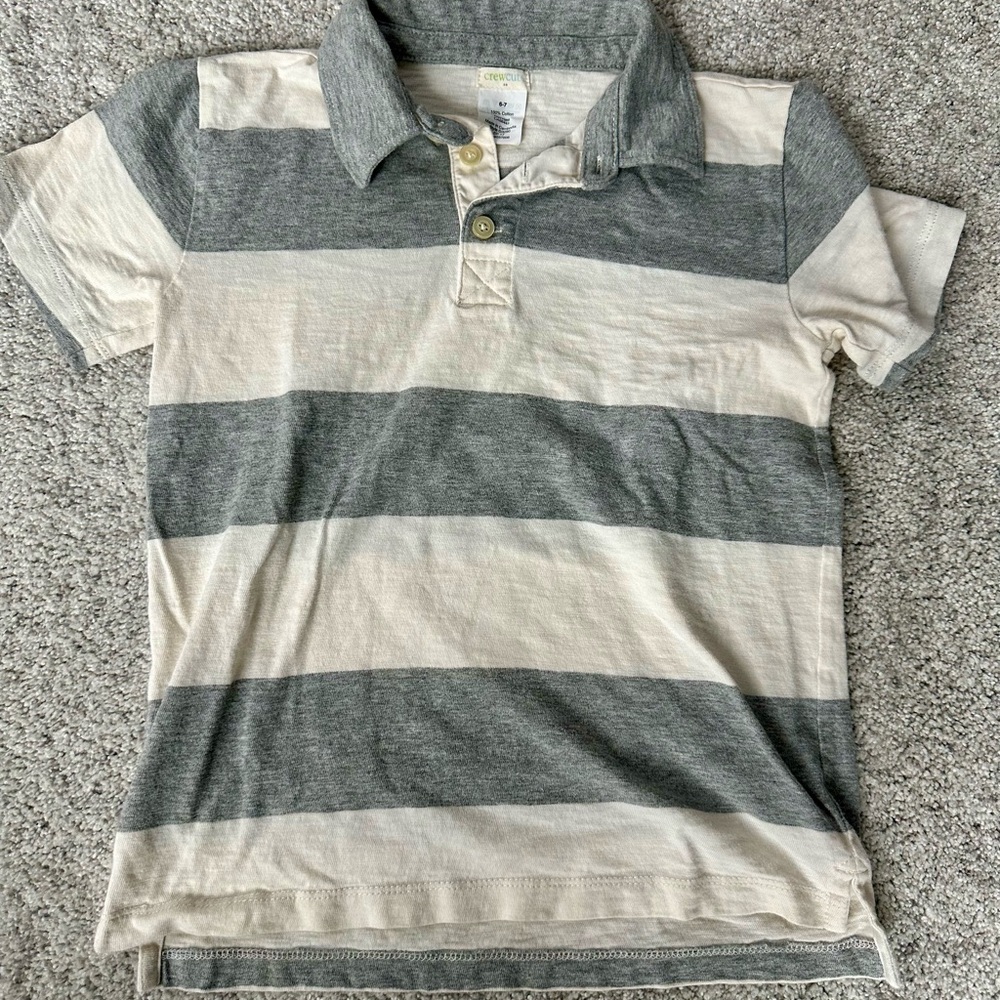 J.Crew Crewcuts Striped Gray and Cream Kids Polo Shirt